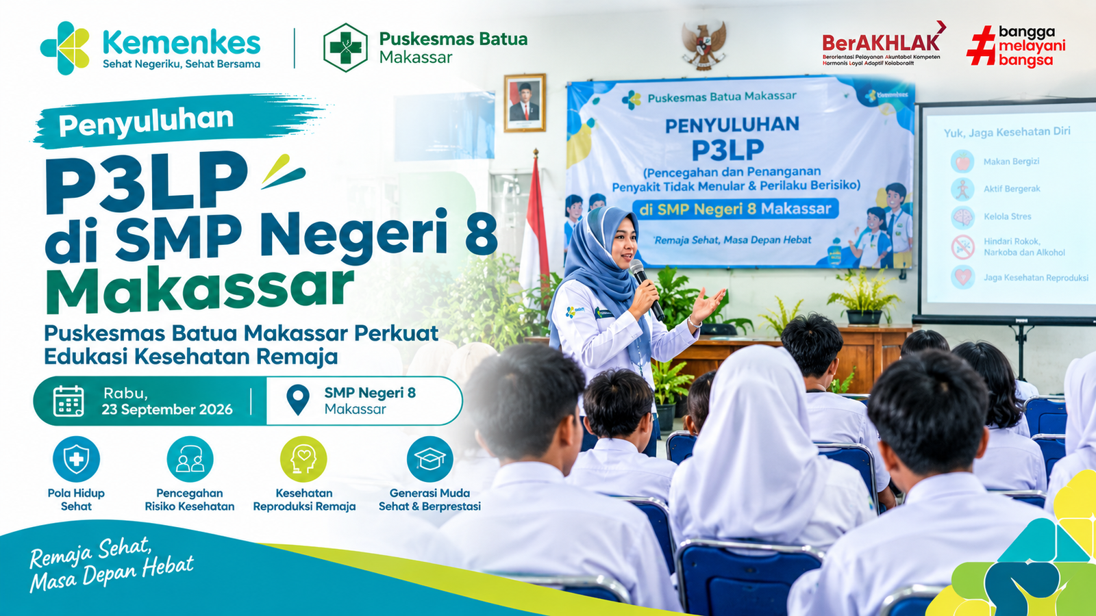 Puskesmas Batua Makassar Gelar Penyuluhan P3LP di SMP Negeri 8, Perkuat Edukasi Kesehatan Remaja